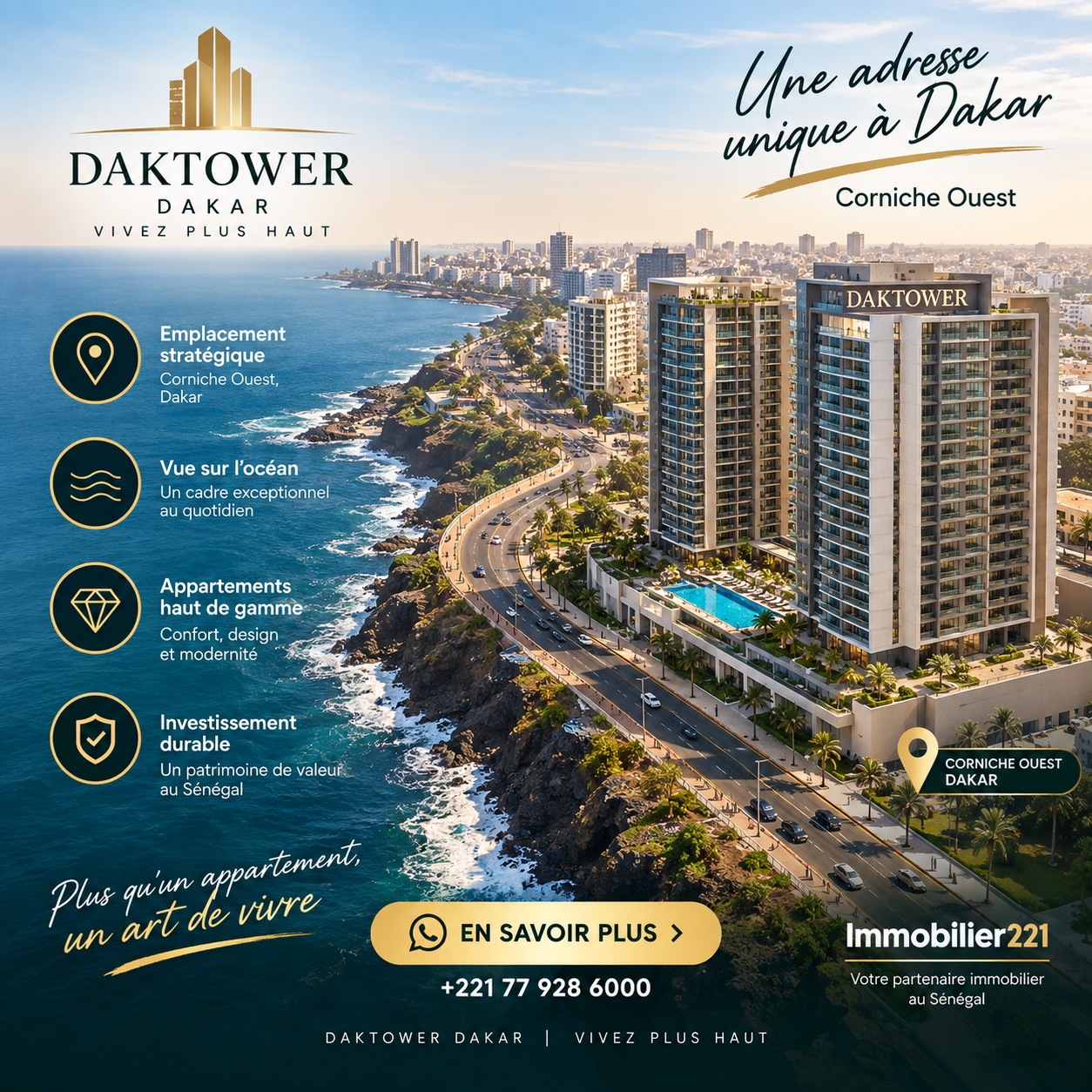 DAKTOWER Dakar sur la Corniche Ouest face à l’océan Atlantique
