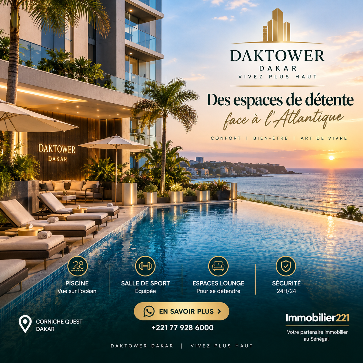 DAKTOWER Dakar piscine et espaces de détente premium