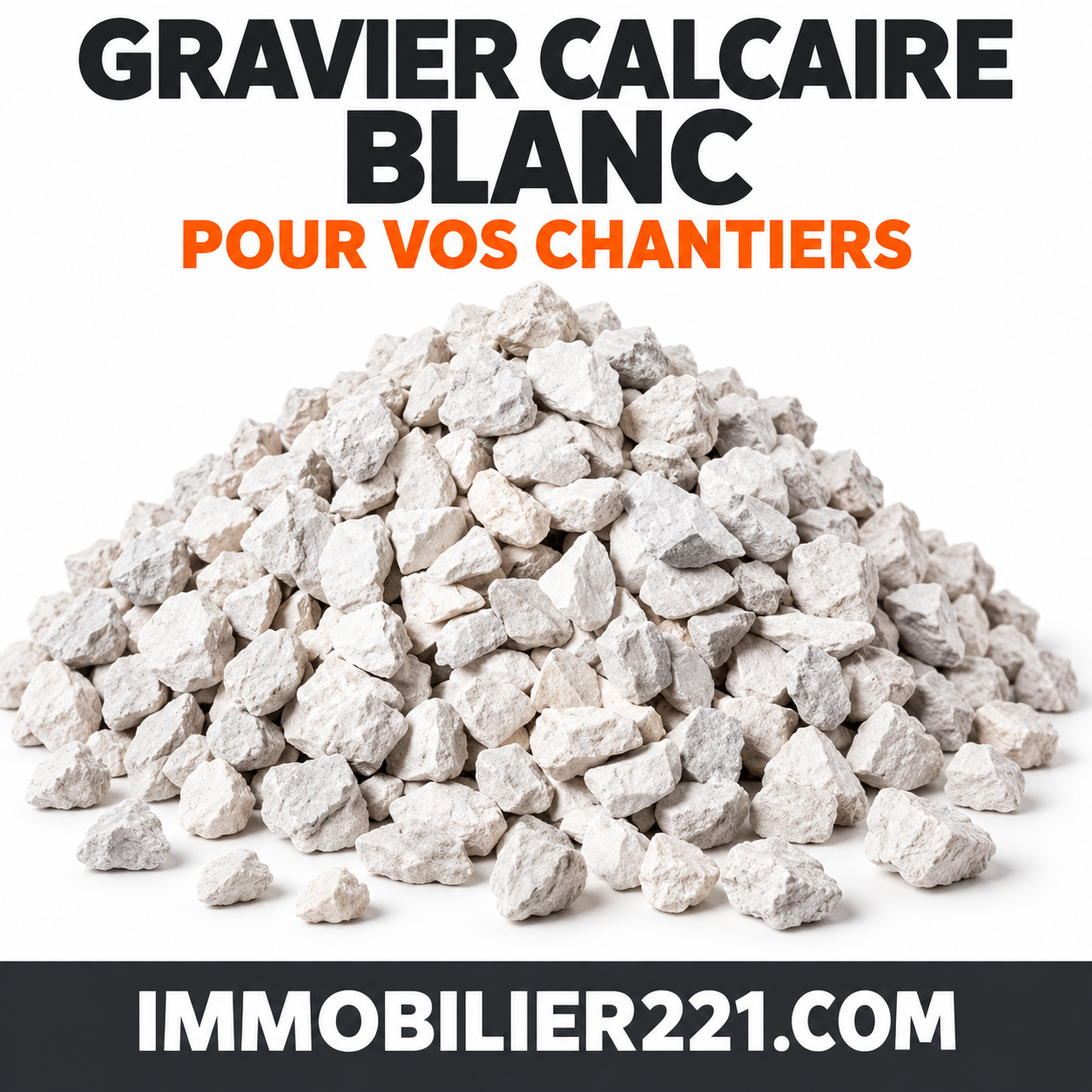 Gravier blanc calcaire (béton blanc) au Sénégal – Camion 4, 8, 16 ou 20 m³