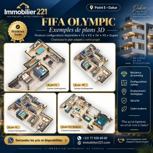 Plans 3D des appartements FIFA Olympic au Point E à Dakar – Immobilier221